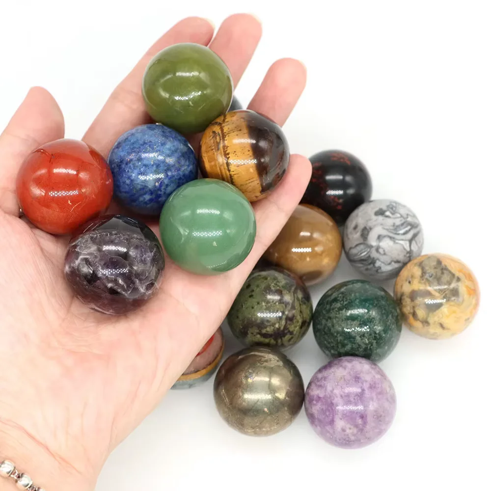 30mm Natural Crystal Ball Rose Quartz Polished Globe Amethyst Lazuli Stone Massaging Sphere Desk Home Decoration