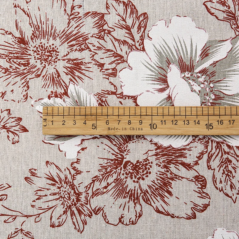 150x50/200CM Cotton Linen Black and Red Peonies Printed Fabric For Tablecloths Curtains Handbags Handmade DIY FabricTJ21795