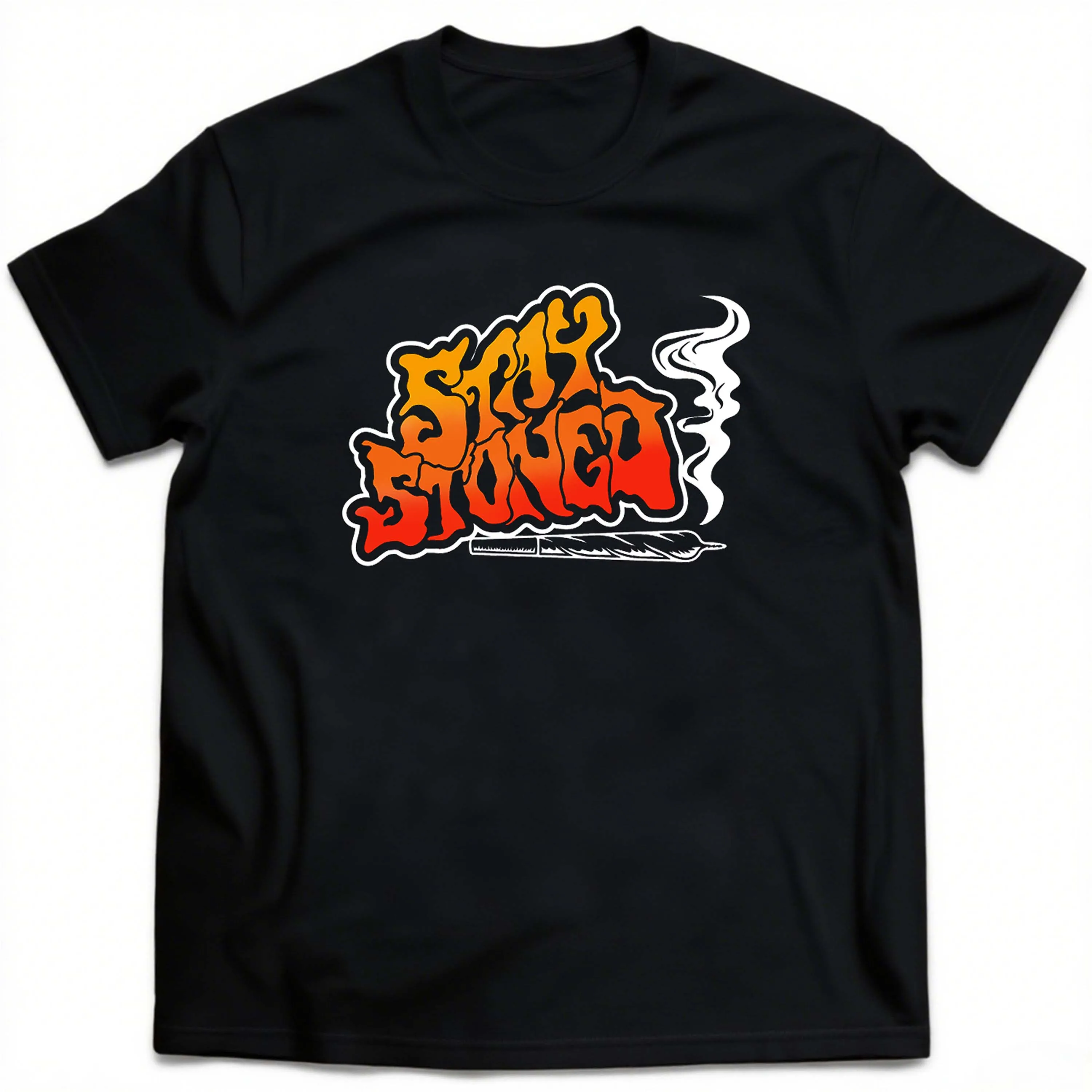 Schwarzes Kurzarm-T-Shirt für Herren in Übergröße mit „Stay Stoned“-Grafikdesign, geeignet für Outdoor-Freizeitkleidung im Sommer