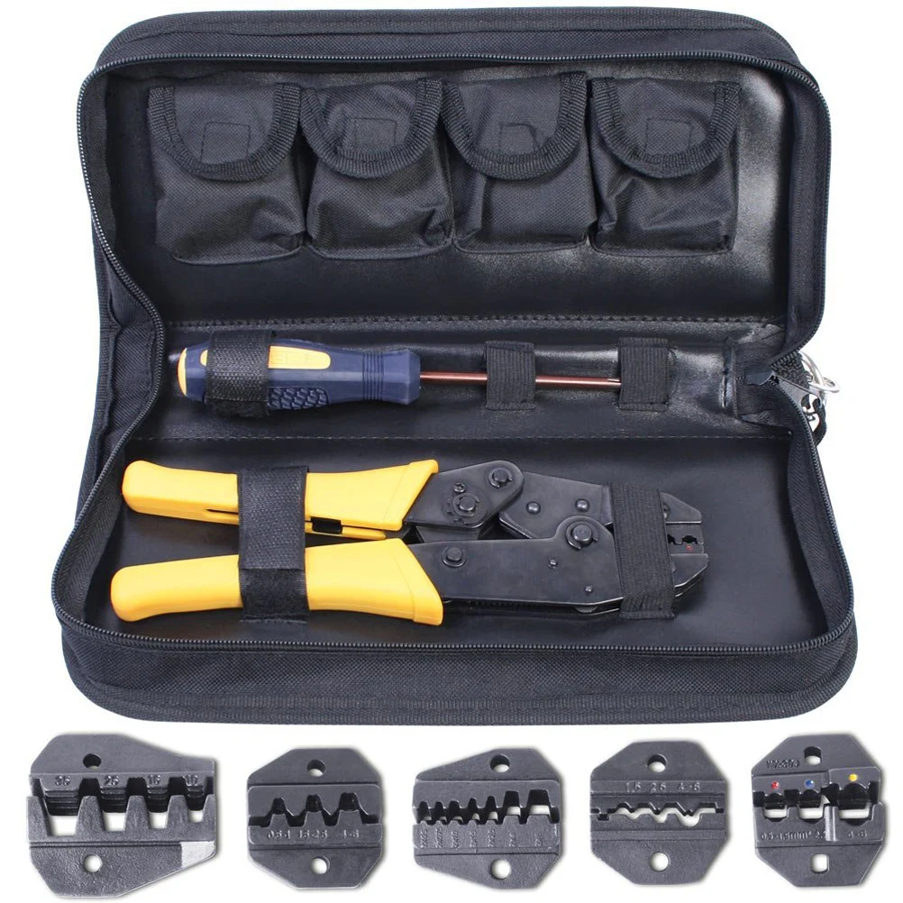 

Self-Adjustable Ratcheting Crimping Pliers With 5 Jaws 18Cm Screwdriver Nylon Bag For Non-Insulated Terminals Crimper Kit