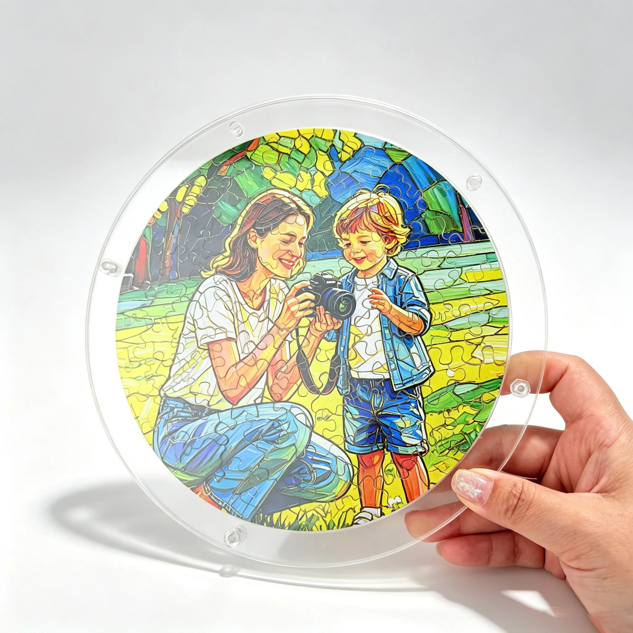 Personalized Photo Acrylic Jigsaw Puzzle Suncatcher Custom Text Stained Glass Style Window Hanging Ornament DIY Home Decor Gift - view 5