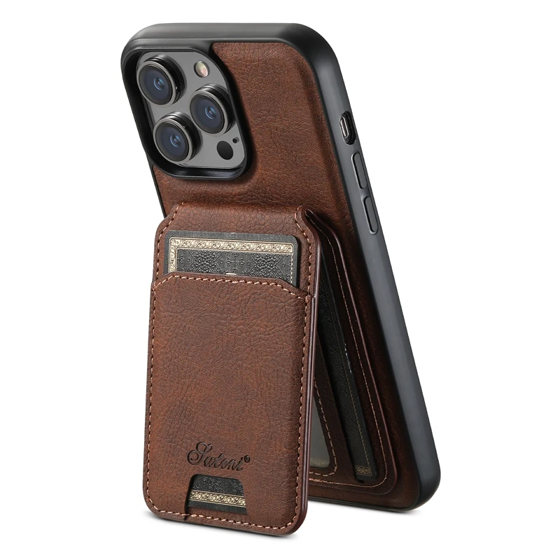 

For iPhone 15 14 13 Pro Max Case 2 in 1 Magnetic Lichee Pattern Leather Cover + Card Bag Holder For Magsafe for iPhone 13 14 15