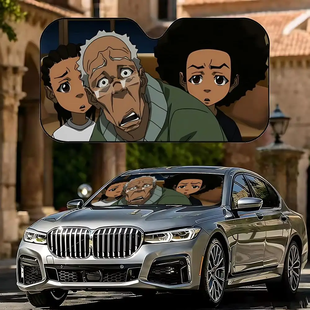 

cartoon T-The Boondocks Sun Visor Universal Car Windshield Sunshade - Foldable UV Block Sun Visor for Heat Insulation
