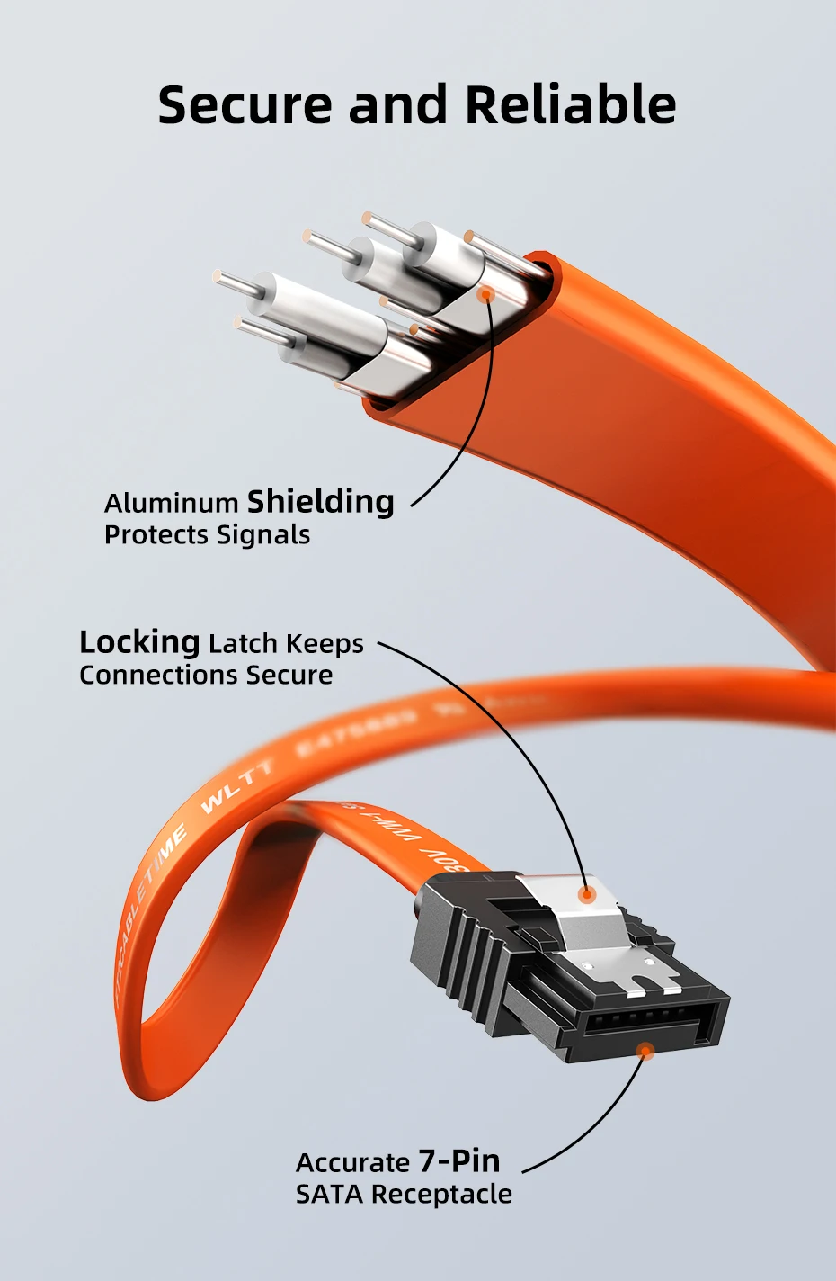CABLETIME 6 Gbit/s SATA-Kabel 3.0 zu Festplatte SSD HDD Sata3 Gerades rechtwinkliges Kabel Schnellübertragungskabel für Desktop – Detail 5