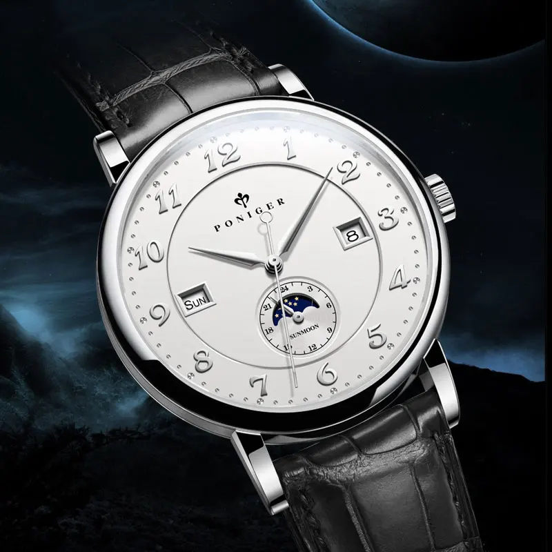PONIGER Orologio da uomo Nuovo orologio meccanico automatico di lusso delle migliori marche Orologio da uomo multifunzione impermeabile in acciaio inossidabile