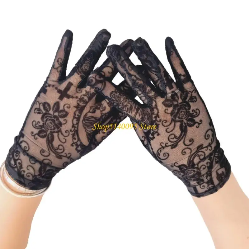 DXAE Eye Catching Skull Pattern Lace Gloves For Gothic Costume Event And Roleplay