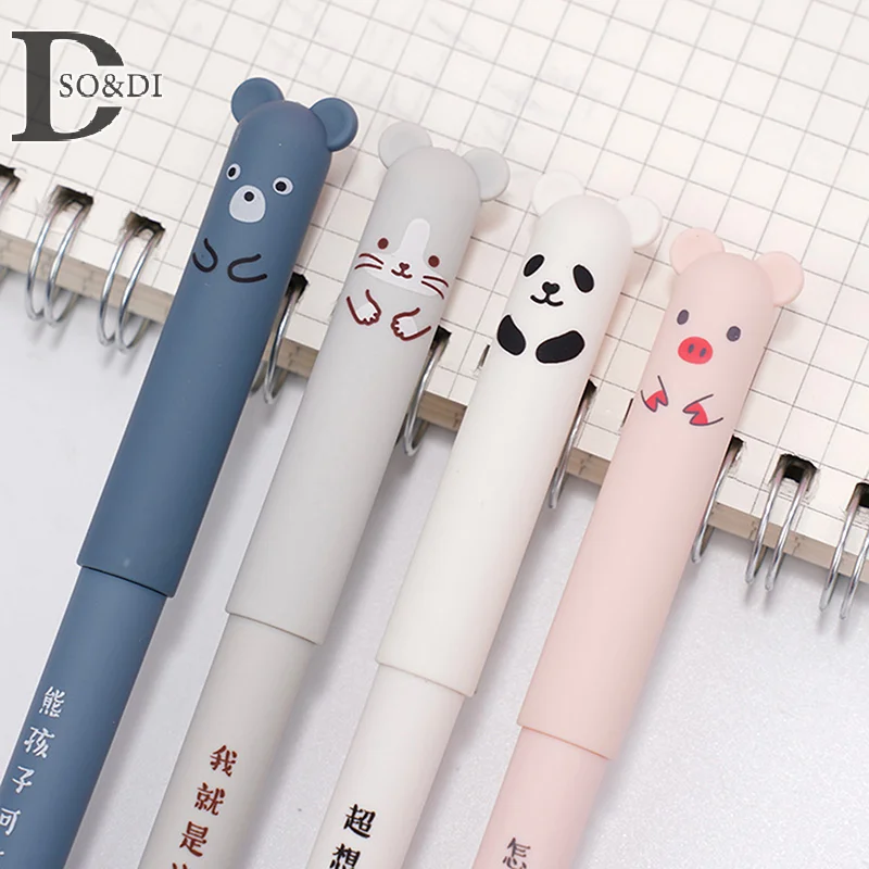 Urso Dos Desenhos Animados Erasable Caneta Neutra, Recarga Substituível Criativa, Caneta De Escrita, Papelaria Estudante, Material Escolar, Presentes, Bonito, 4Pcs