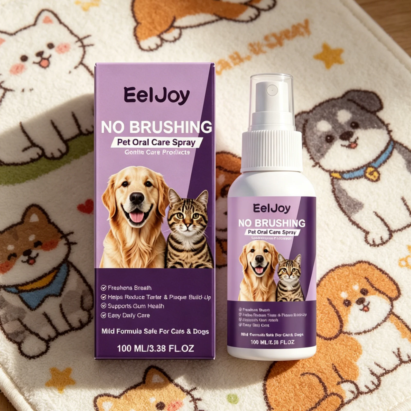 EelJoy No Brushing Pet Oral Care Spray Removes Oral Odor Supports Gum Health Convenient Gentle Pet Breath Freshener Spray 100ml