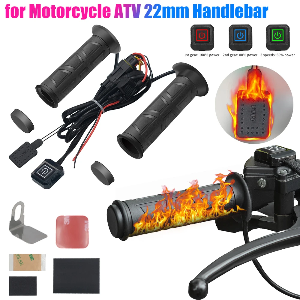 

125mm Motorcycle Hand Heated Grips for 22mm ATV Handlebar Hand Warmer 3 Gear Temperature Adjustable Electric Heating Hand Grips