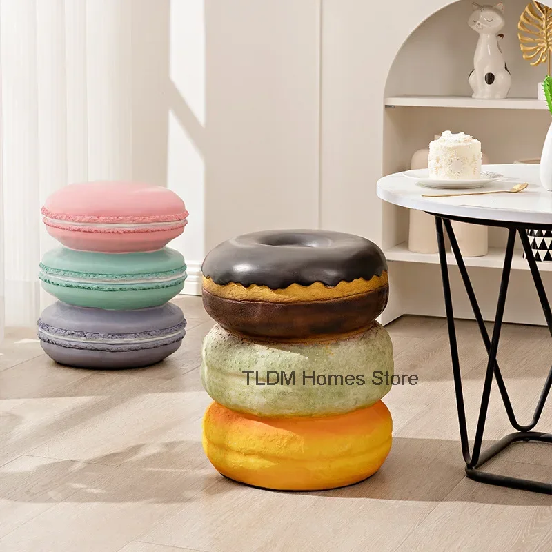 Cartoon Food Resin Stool Corn Ice Cream Donut Dessert Chair Corner Side Table for Restaurant Living Room Decor Footrest Ottoman