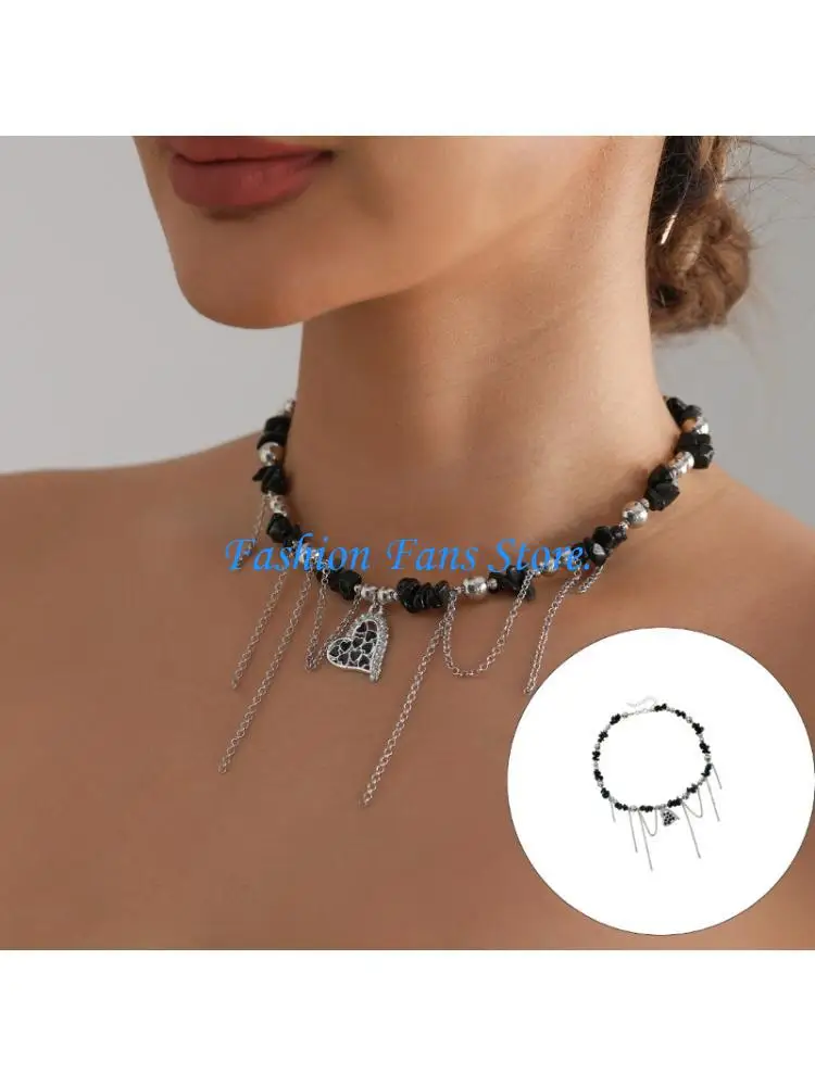  Alloy Heart Charm Necklace Featuring Swing Tassels Versatile Length Fashion Accessory