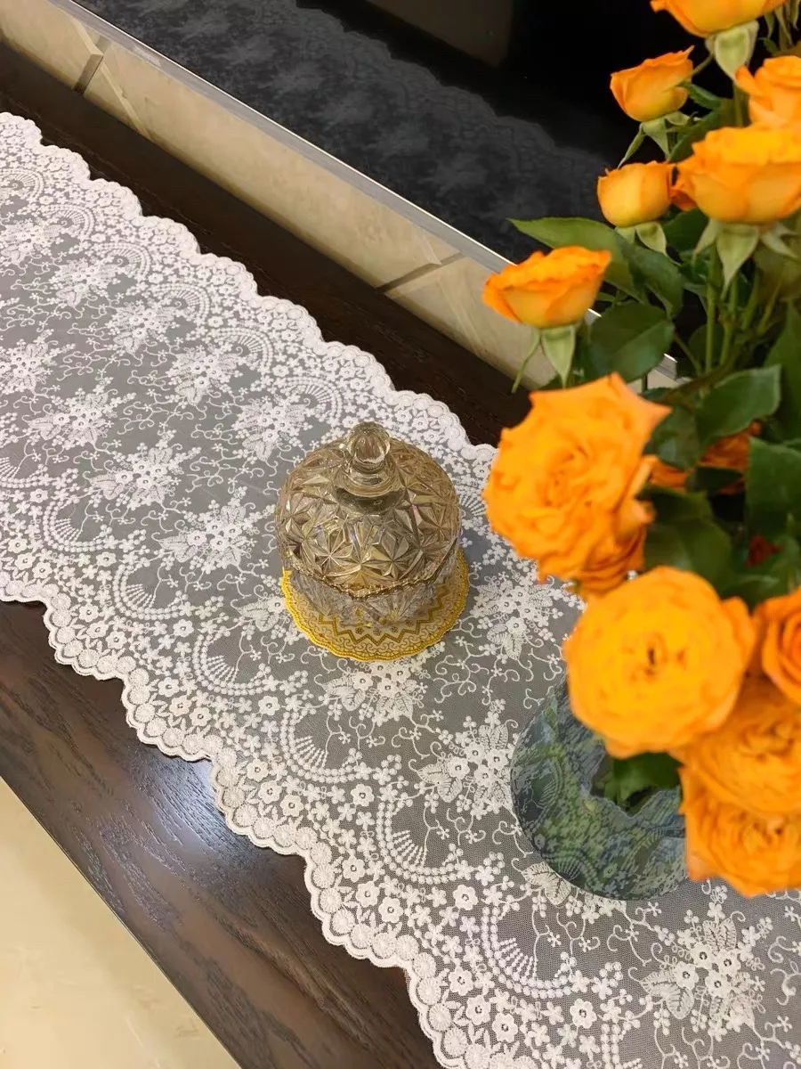 Vintage Lace Table Runner French Romantic White Table Runners Home Restaurant Festival Dining Table Wedding Party Decoration