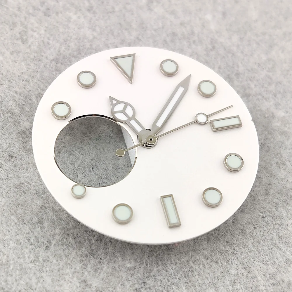 28.5mm Dial NH38 Dial High Quality White Dial Custom LOGO Luminous Dial With Hands NH38 Watch Accessories Fit NH38/NH39 Movement
