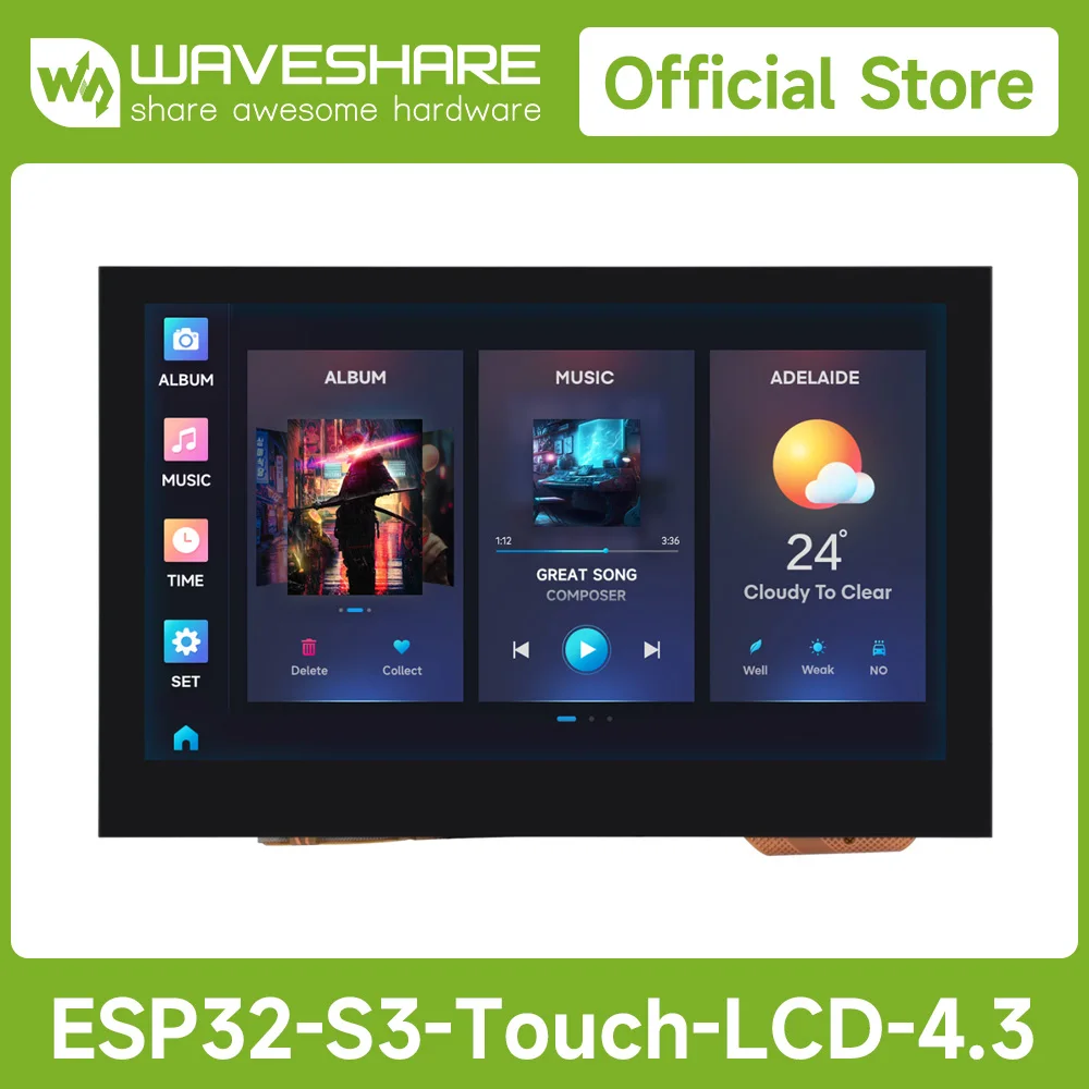 Waveshare ESP32-S3 4.3inch Capacitive Touch Display Development Board, 800×480, 5-point Touch,  Compatible for Arduino