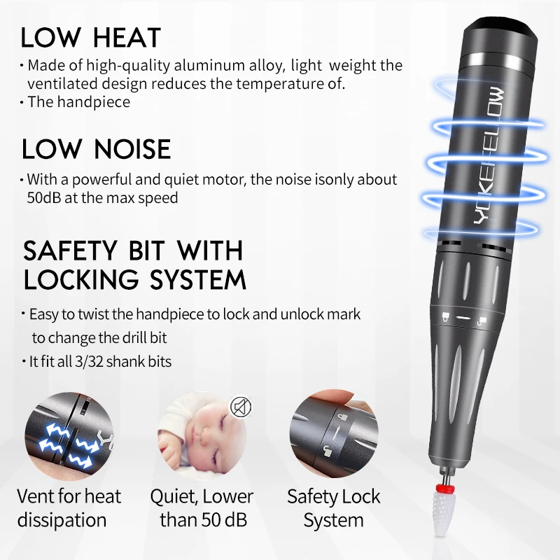 40000RPM Professional Electric Nail Drill File for Acrylic Gel Nails, for Nail Polish Remover, Manicure Polishing Tools