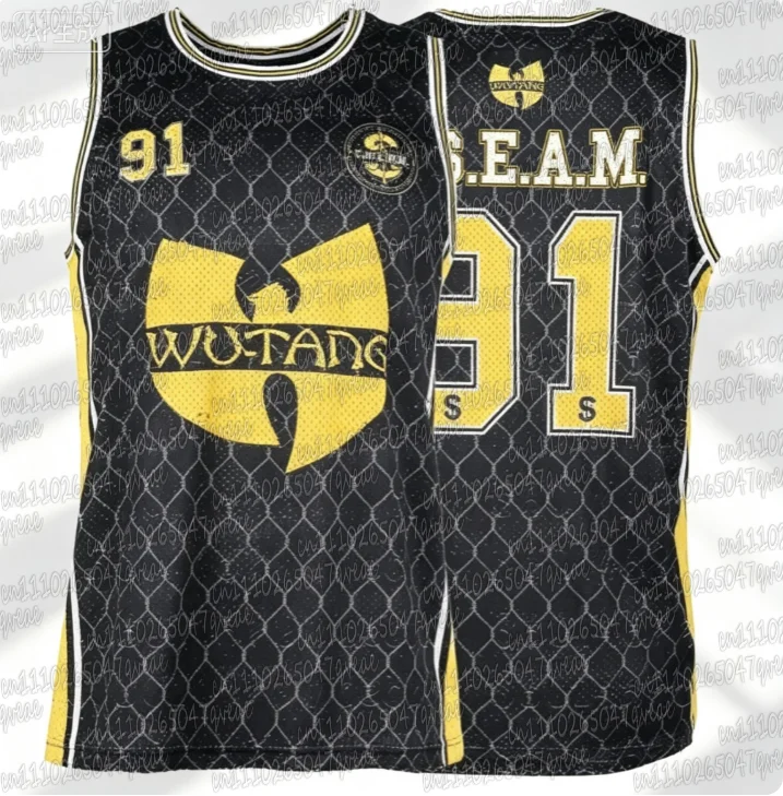Wu-Tang Clan Basketball Jersey # 91 Print Sleeveless Crewneck Family Matching Mesh Loose Fit 90s Hip Hop Streetwear Tank Top