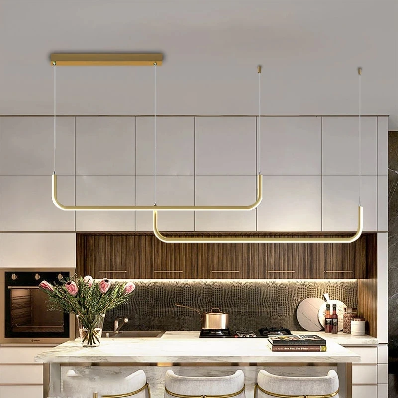 

Minimalist LED Pendant Light Modern Black Gold Chandelier Long Hanging Lamp For Living Room Dining Kitchen Table Decor Indoor