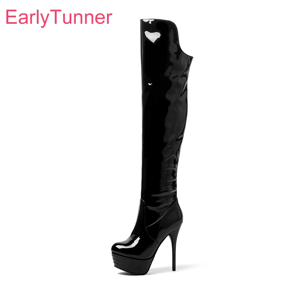 

Winter New Sexy Black White Women Thigh High Platform Boots High Stiletto Heels Lady Shoes Plus Big Small Size 12 32 46
