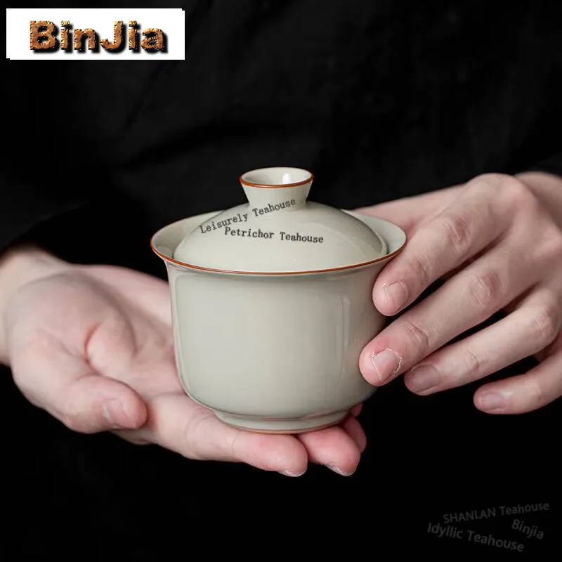 120ml Retro Grass Wood Ash Ceramic Gaiwan Ancient Hand Grasping Bowl Tea Tureen Household Tea Maker Cover Bowl Teaset Craft Gift