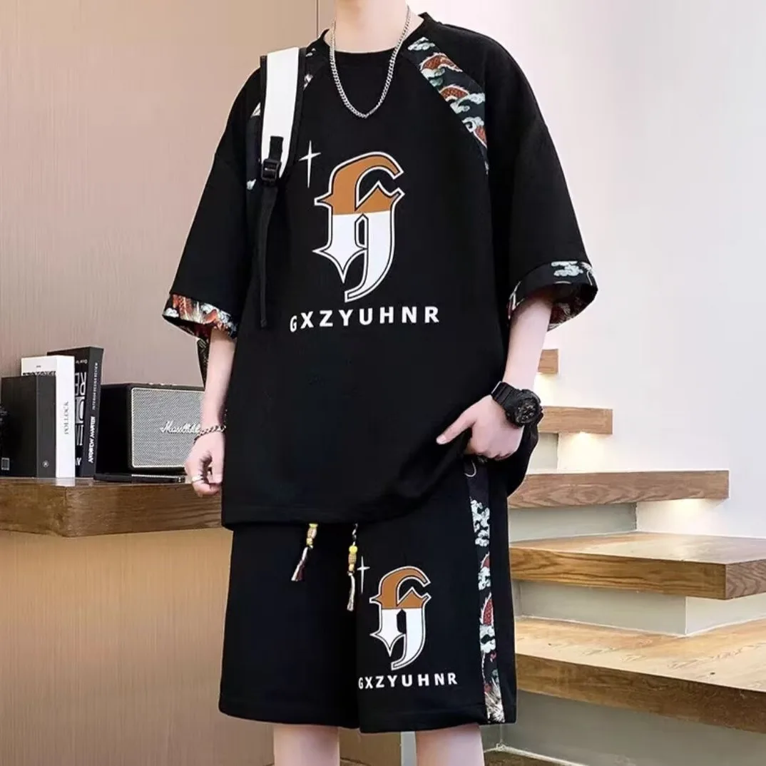 

Summer Men's Tracksuit 2 Piece ​O-neck Short Sleeve Shirt Shorts Set Men's Causal Loose Suit Plus Size T Shirts Man Clothing New