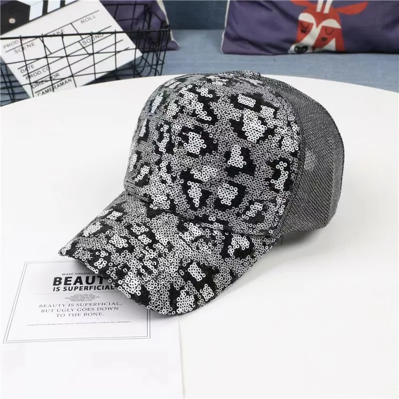 Summer Leopard Sports Cap Snapback Ladies Snake Women Mesh Baseball Caps Sequins Curved Hats Girls Hip Hop Hat Gorras Para Mujer