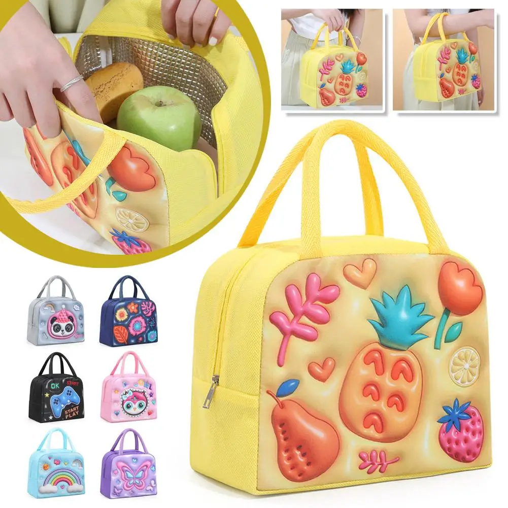 

New 3D Children's Lunch Box Bag Cartoon Thickened Thermal Insulation Bag Aluminum Foil Cool Storage Fresh Storage Bag For Kids