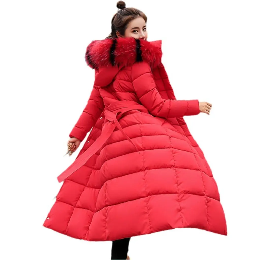 

Women's Winter Cotton-padded Coat Korean Style Long Over-the-Knee Slim-fit Thickened with Big Wool Collar New