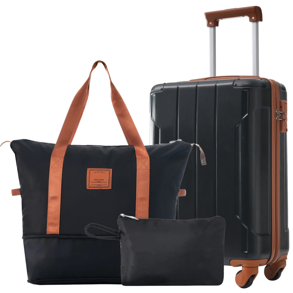 

Hardshell Luggage Sets 3 Piece Carry-on Suitcases with Wheels TSA Lock for Men Women Black Brown (20in)