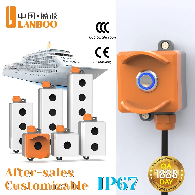 LANBOO IP67 Push Button Switch Waterproof Box Industrial Control Outdoor Marine ABS PC Material 1-5 Holes 22mm Diameter