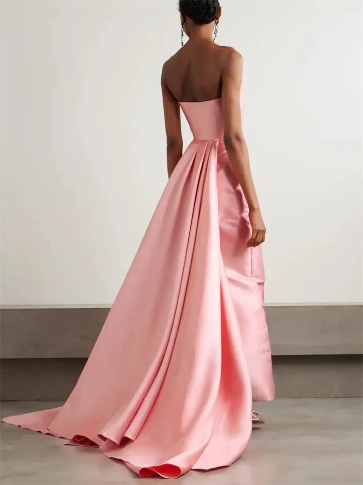 Robe de Soirée en Satin Sans Bretelles pour Femme, Vêtement Droit, Sexy, Fermeture Éclair Latérale, Longueur au Sol, Traîne de Balayage, Nouvelle Collection