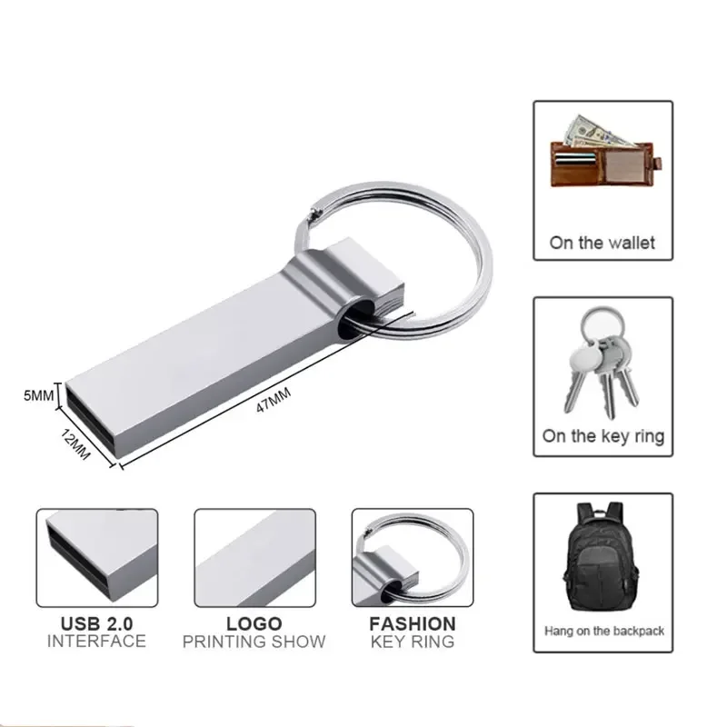 Unidad Flash USB 2,0 de Metal, pendrive de 128GB, 256GB, 64GB, 32GB, 16GB, 8GB y 4GB, con llavero, disco U de 512GB