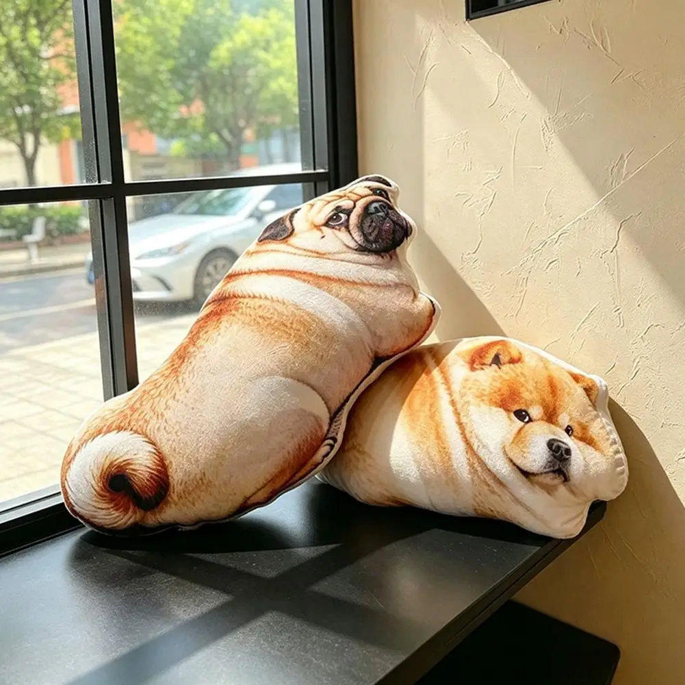 Lifelike 3D Print Dog Plush Pillow 40cm Funny Cute Shiba Inu Pug Stuffed Cushion Sofa Office Chair Back Support Home Decor Gift