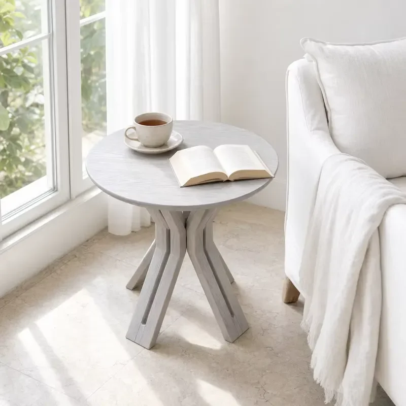 Modern simple round solid wood red oak corner table environmentally friendly bevel leg side table living room furniture