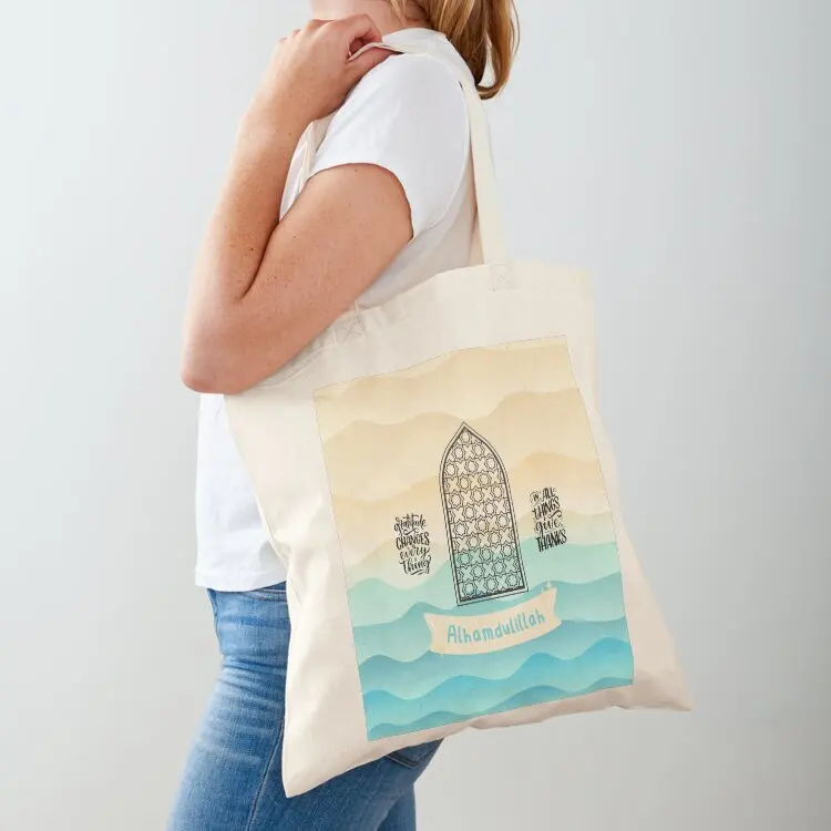 

Alhamdulillah seascape Tote Bag foldable reusable bag shopping bags foldable canvas tote bag tote men's