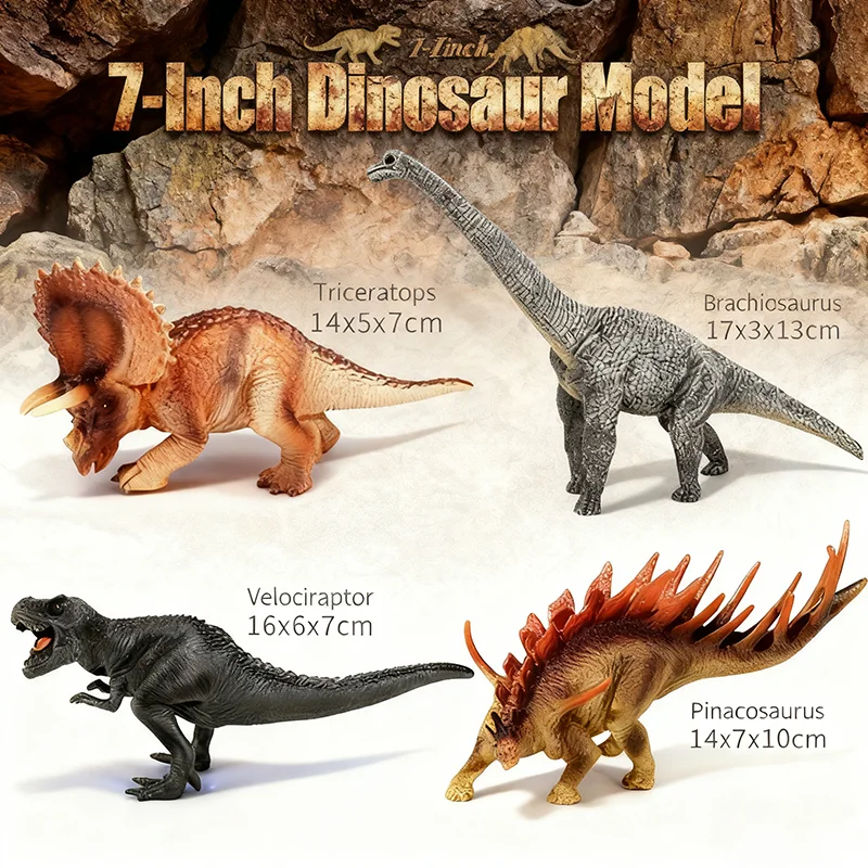 

7-Inch Painted Simulation Dinosaur Model Set Brachiosaurus Triceratops PVC Home Decoration Desktop Ornament Gift For Kid