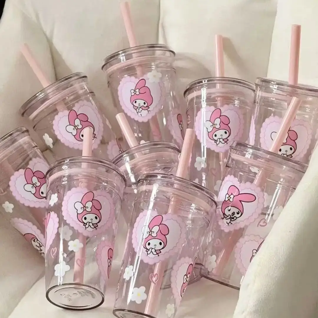 

New Sanrio My Melody Water Cup Pink Creative Cartoon Cute Coffee Cup High Value Straw Cup Student Office Home Plastic Cups Gifts