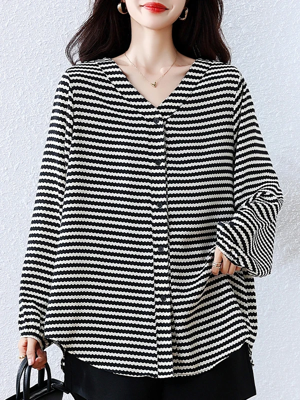Faionable gestreept lang Sve V-Ne open vest met enkele knop plus maat casual asymmetrische irt voor dames herfst 2025