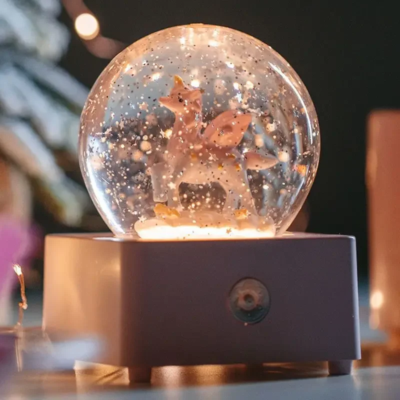 Vintage Christmas Tree Crystal Ball Snow Music Box Bird Poem Girls Children's Birthday Gift Christmas Music Box