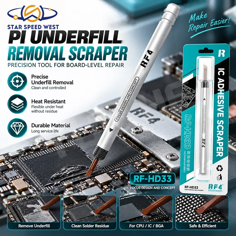RF4 RF HD33 Non Conductive IC Adhesive Scraper High Heat Resistant PI Tip for Phone Safe CPU Underfill Removal Board Repair
