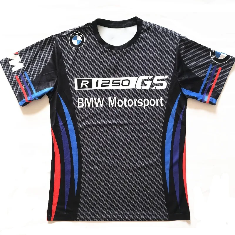 بدلة سباق رياضية كاجوال بأكمام قصيرة مطبوعة ثلاثية الأبعاد جديدة من BMW، بلوزة شبكية قابلة للتنفس سريعة الجفاف، عصرية #2