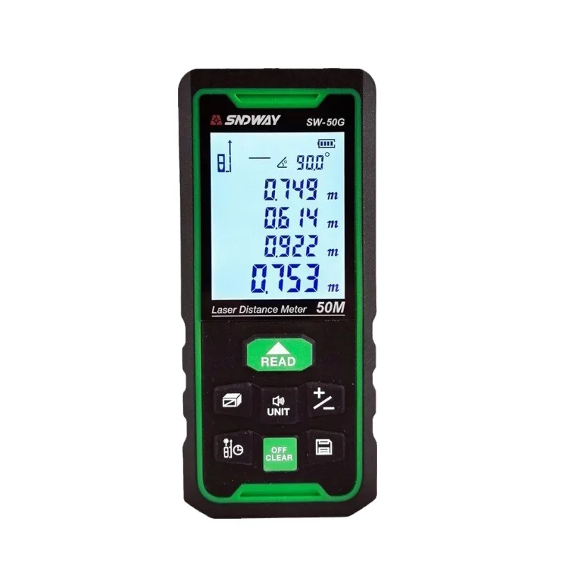 

SNDWAY SW-50G Green Distance Meter Rangefinder 50m Range Finder Tape Measure Electronic Level Ruler Roulette Tools