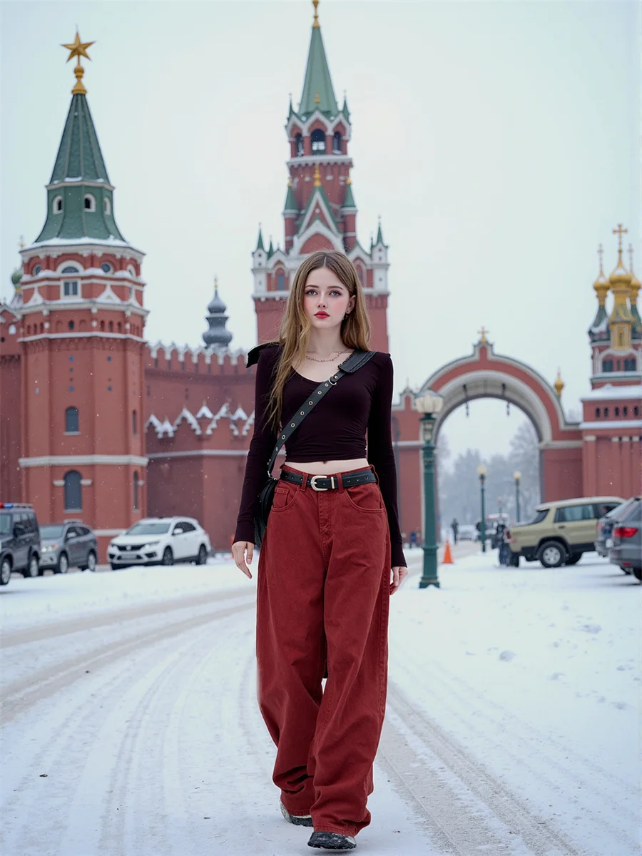 Pantalones vaqueros sueltos rojos de pierna ancha para mujer holgados de talla grande Harajuku gótico High Street Vibe negro Grunge Punk otoño