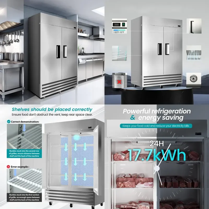 For Kitchen Double Door Stainless Steel Freezer Refrigeration and Freezing Integrated Commercial Refrigerator Equipment High