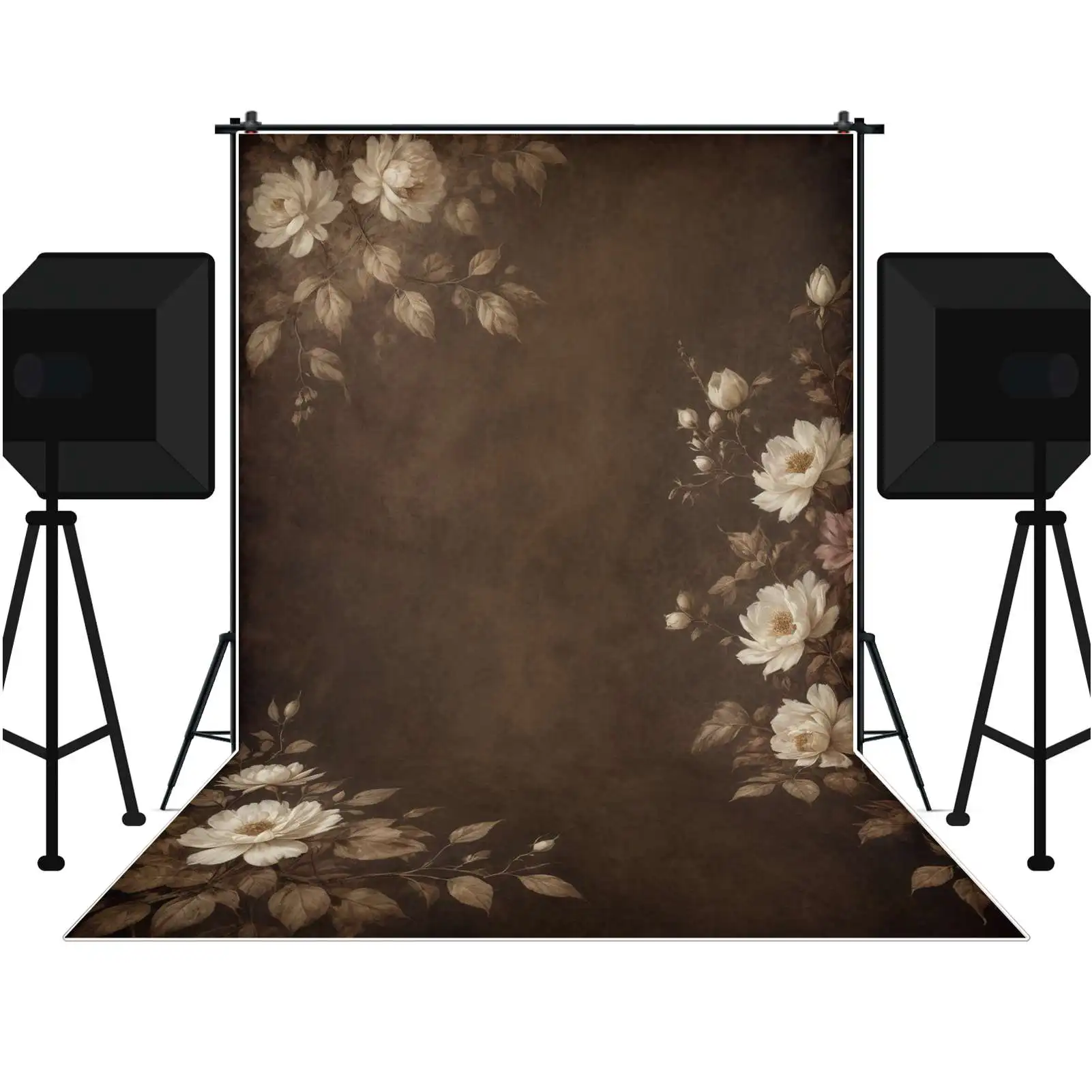 MOON.QG Floral Wallpaper Anniversary Background Adult Brown Oil Painting Portrait Backdrop Custom Party Photocall Accessories