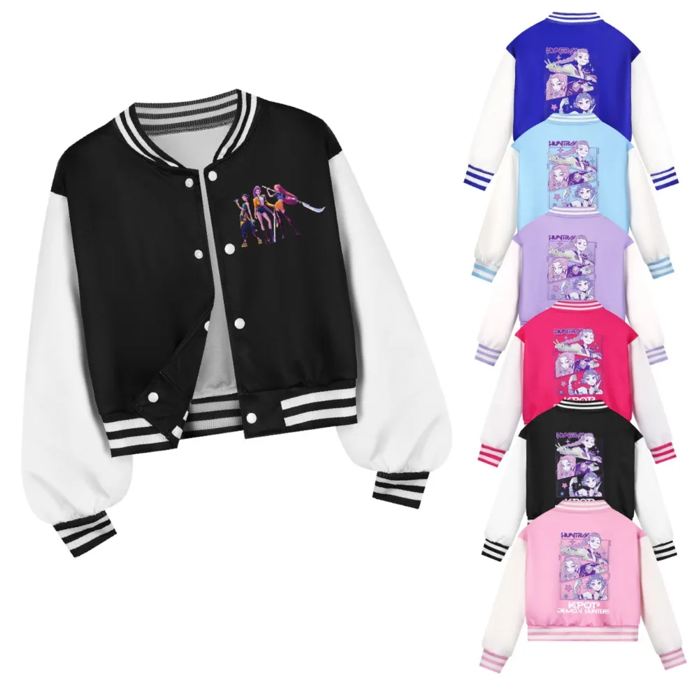 

Y2K K-Pop Demon Hunters Baseball Jacket - Huntrx Rumi Harajuku Coat for Girls, Spring Autumn Kids Uniform Outerwear