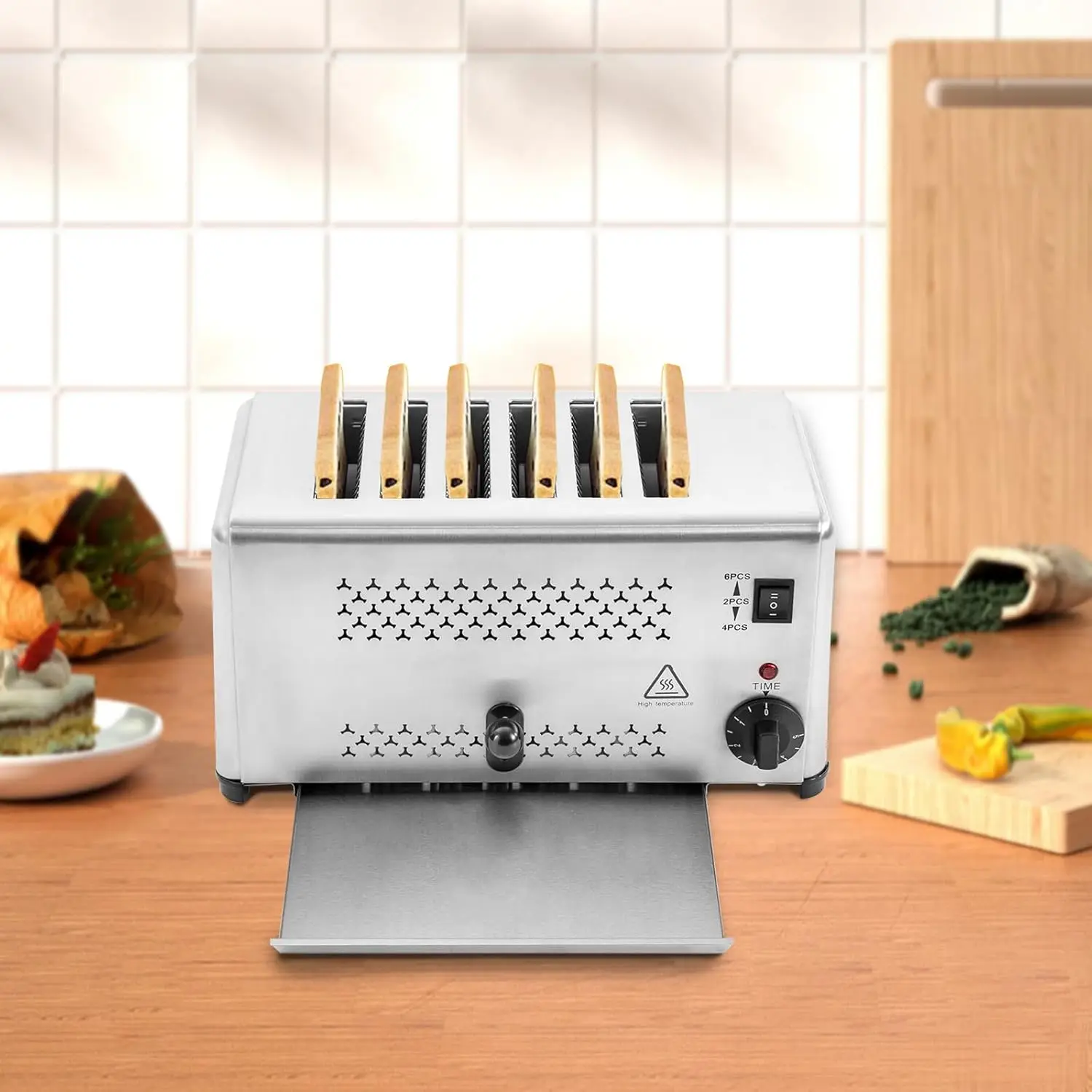 Tostadora de 6 rebanadas, tostadora comercial de 110V 1650W, máquina para hornear pan de acero inoxidable para restaurante