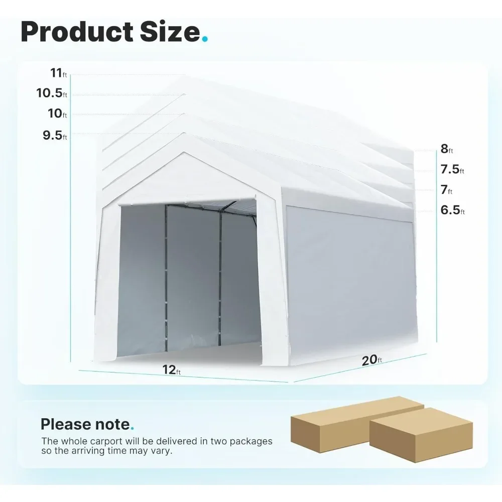 12x20 ft Heavy Duty Carport with Removable Sidewalls and Doors, Adjustable Height Car Canopy Garage Party Tent Boat Shelter