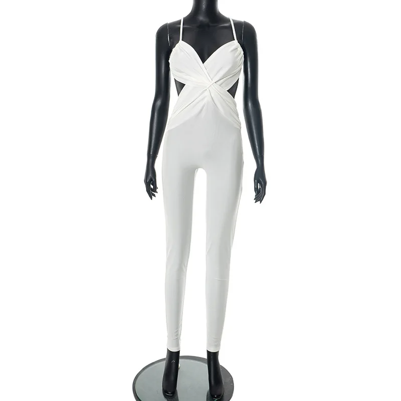 Monos ajustados y brillantes para mujer, monos sexys con cuello Halter cruzado fruncido y espalda descubierta, monos ajustados para fiesta y Club nocturno, monos para mujer