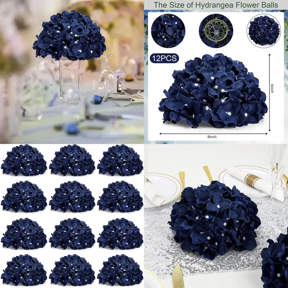 

Искусственные гортензии для центра стола, набор из 12 штук, диаметр 8,27 дюйма, темно-синий шелк, декор для свадебного стола