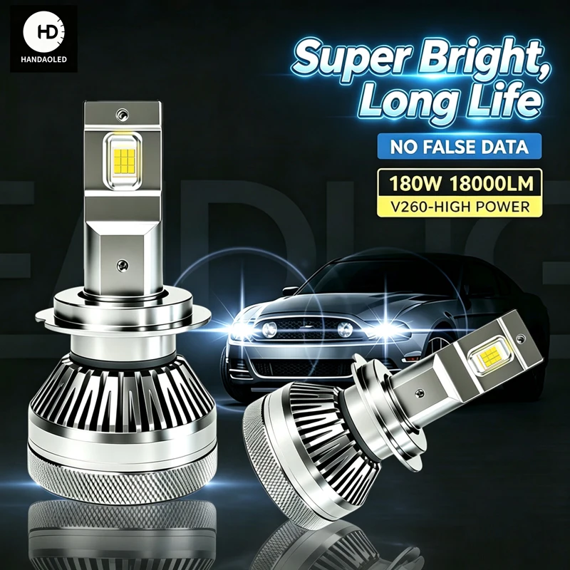 HANDAOLED 12V Car LED Headlight Bulbs Plug and Play 180W Ultra Bright H1H4H7H11H9 Super Strong Canbus Decoding 9005HB3 9006 9012